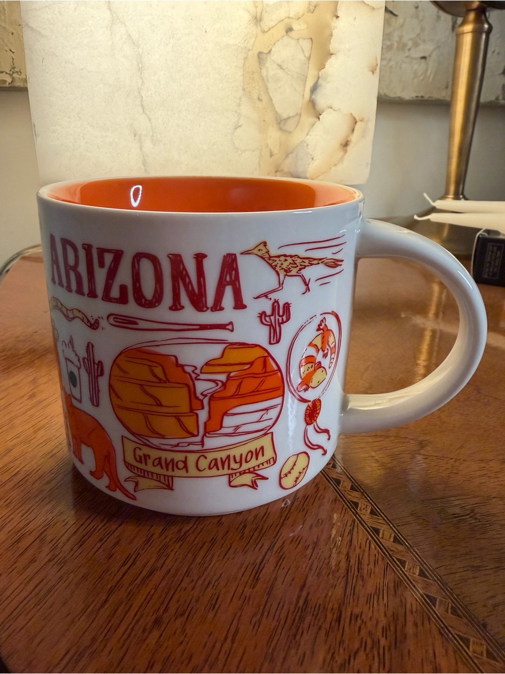 Starbucks White Mug with Orange Interior and Red Arizona Graphics